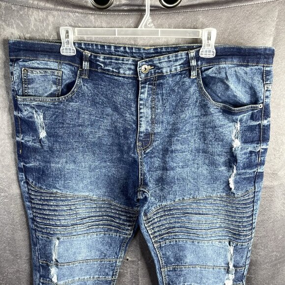 Mens South Pole Jeans Stretch Ribbed Distressed Moto Acid Wash Size 44 (46Wx32L) - Picture 2 of 12